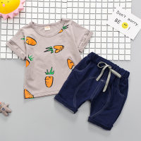 Infant and child summer clothing set 2024 new cartoon T-shirt short-sleeved 0-1234 years old baby jeans two-piece set  Gray