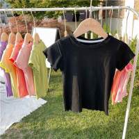Camiseta de verano para niñas de estilo coreano de Color caramelo, ropa de verano sin mangas de encaje, camisetas versátiles con adornos de hongos para hermanas para niños  Negro