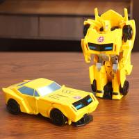 Robot transformable hecho a mano, pequeño coche, niño que se transforma en modelo de dinosaurio, coche transformador  Amarillo