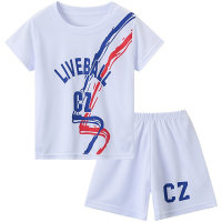 Children's sportswear boys suit summer short-sleeved two-piece suit medium and large children's quick-drying clothes boys summer suit  White