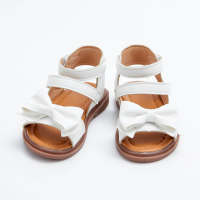Sandalias de punta abierta con decoración de lazo de color sólido para niña pequeña  Blanco