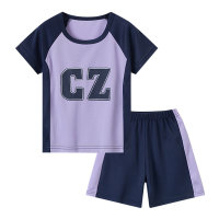 Children's sportswear boys' short-sleeved two-piece suits for middle and large children's quick-drying clothes  Purple