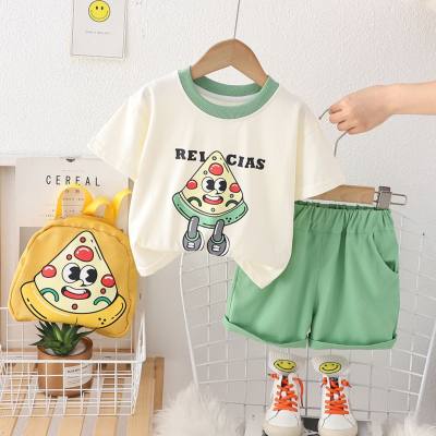 New summer style comfortable and fashionable rice ball backpack short-sleeved suit for small and medium-sized children, trendy and cool boys' summer short-sleeved suit