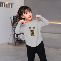 Camiseta infantil casual coreana dopamina colorida estilo Maillard de manga comprida  cinzento