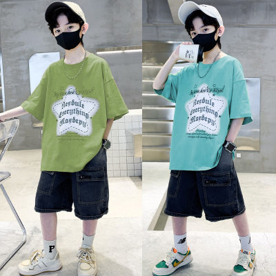 Novo estilo bonito menino de manga curta casual verão terno de duas peças das crianças estilo fino
