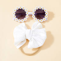 2-teiliges Bowknot Headwrap für Kinder & passende Sonnenbrille im Gänseblümchen-Stil  Weiß
