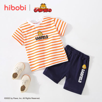 hibobi x Garfield Toddler Boys Casual Printing Striped Cartoon Cotton Suit