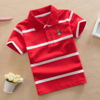 Pure cotton children's short-sleeved T-shirt children's clothing Korean kids polo small, medium and large children striped men's summer POLO shirt 0-16 years old  Red