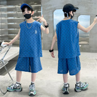 ملابس أطفال للأولاد بدلة صيفية سترة رياضية نمط صيفي للأولاد ماركة عصرية وسيم  أزرق