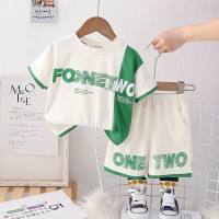 Boys summer clothes splicing short sleeves 2024 new small and medium-sized children's clothes Korean version baby summer clothing children's summer suit  White