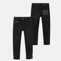 Boys' slim black jeans, loose and breathable, embroidered and versatile  Black