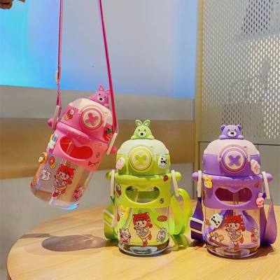 Little Monster Cute Cartoon Bounce Cover Straw Cup Portable Outdoor Children's Plastic Water Cup
