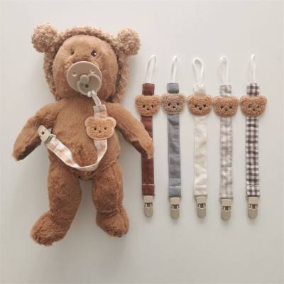 ins style bear baby pacifier chain baby teether anti-lost belt clip toy anti-drop rope strap