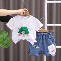 New style baby boy suit three-dimensional hat bear face short-sleeved suit trendy summer boy suit  Beige