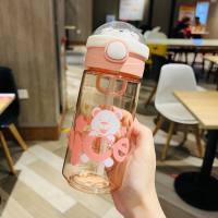 Cartoon water cup portable children's school special straw cup female students large capacity summer sports plastic cup  Pink