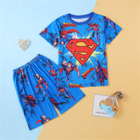Fashion cartoon children's pajamas boys summer thin short-sleeved shorts summer kids air-conditioned home clothes  Multicolor