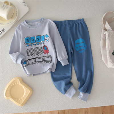 Children's cartoon car suit pure cotton breathable soft cute daily home clothes two-piece children's clothing