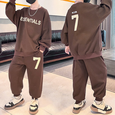 2-piece Kid Solid Color Letter and Number Pattern Sweatshirt & Matching Pants