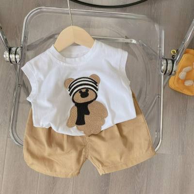 New cotton 24 summer small and medium children's t sleeveless vest T-shirt shorts short-sleeved boys cartoon baby two-piece suit
