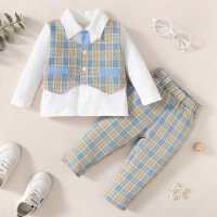 Baby Plaid 2 In 1 Color Block Shirt & Pants  White