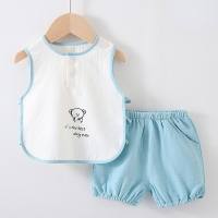 2024 summer vest shorts set two-piece set simple breathable cool infant children lantern shorts home  Blue
