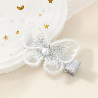 Horquilla estilo mariposa con decoración de perlas para niña  Blanco