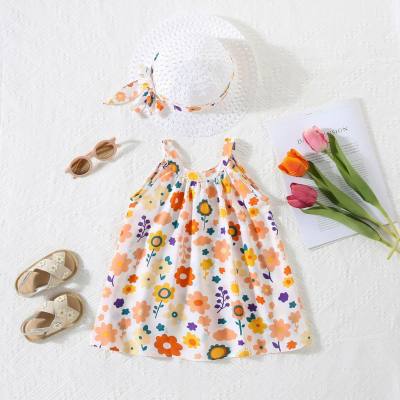 Summer baby girl dress with hat for girls Sunflower print cool sleeveless beach dress