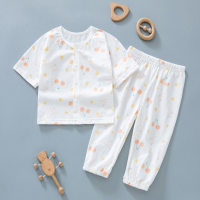 Baby thin air-conditioning clothing summer long-sleeved boneless suit male newborn clothes pajamas female baby pure cotton summer  Yellow
