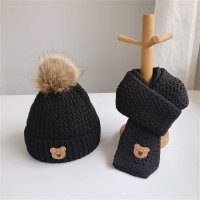 2-Piece Baby Solid Color Bear Style Knitted Hat(Labeling letters are randomized)  Black