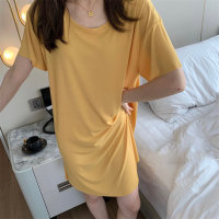Women's thin ice silk cool skirt nightdress  Yellow