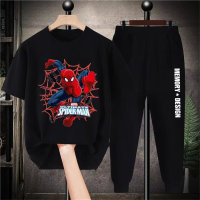 Boys summer suits for middle and large children loose clothes short-sleeved trousers two-piece summer sportswear  Black