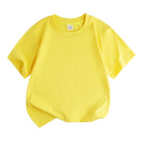 T-Shirt ample à manches courtes pour enfants, col rond, pur coton, couleur unie, absorbant la sueur  Jaune