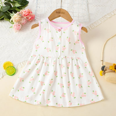 Toddler Girl Pure Cotton Allover Floral Pattern Sleeveless Dress