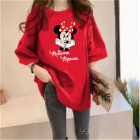 Teen girly cartoon Mickey multi-color T-shirt top  Red