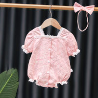 Summer thin newborn infant and toddler super sweet and pure little princess style jumpsuit for baby girl to go out trendy bag fart clothing  Pink