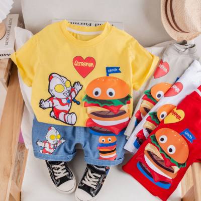 New children's short-sleeved suits girls' summer clothes boys' light-up T-shirts