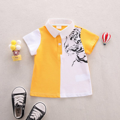 Camiseta polo de retalhos amarelo e branco menino bebê tigre