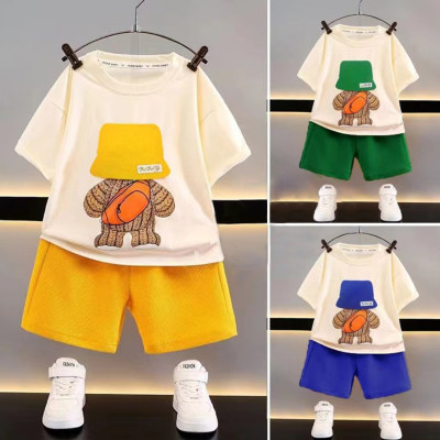 Tops y pantalones con estampado de dibujos animados informales de verano para niño pequeño de 2 piezas