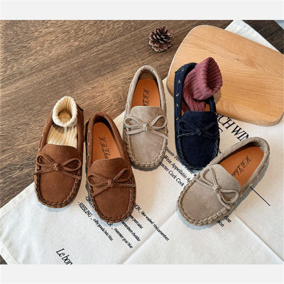 Children's solid color slip-on leather shoes