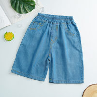 Pantaloni in denim per bambini pantaloni estivi per ragazzi pantaloni sottili in cotone tencel  Blu
