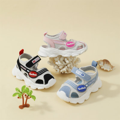 Toddler Color-block Patchwork Letter Pattern Hollow Out Velcro Sandals