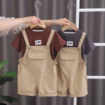 Summer new style boy's overalls suit children's casual fashion solid color short-sleeved two-piece baby comfortable clothes