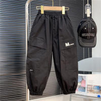 Boys' summer pants nine-point pants medium and large children's thin overalls children's loose casual pants boys anti-mosquito pants trendy  Black