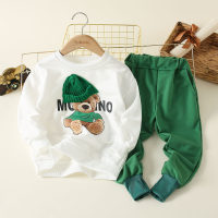 2-piece Toddler Boy Letter and Bear Pattern Sweatshirt & Solid Color Letter Pattern Pants  Green