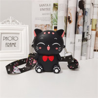 Smiley cat shoulder bag cartoon  Black