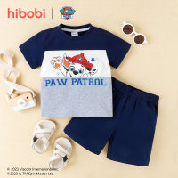 2-piece Toddler Boy Color-block Dog and Letter Printed Short Sleeve T-shirt & Solid Color Shorts  Blue