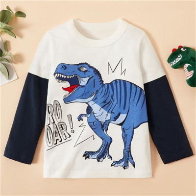 Camiseta casual de manga larga con estampado de dinosaurio para niños