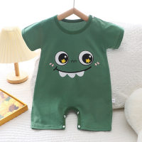 2022 Baby- und Kleinkind-Krabbelkleidung aus reiner Baumwolle im Sommer neuer koreanischer Stil, dünner männlicher, weiblicher, kurzärmeliger Kinder-Onesie  Grün