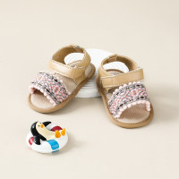 Baby Girl Floral Pattern Patchwork Open Toed Velcro Sandals  Apricot