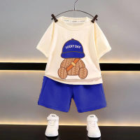 Novo estilo de roupas infantis de verão terno de lazer infantil roupas soltas meninos de manga curta waffle bebê verão  Azul